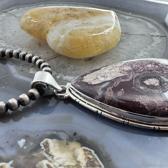 Sterling Silver Southwestern Style Large Teardrop Sunflower Jasper Uni Pendant - Picture 3 of 10